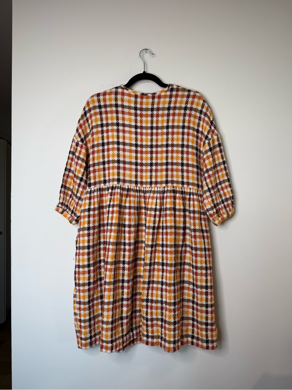 Beaton Linen Women's Plaid House Dress | Button-Front Dress Medium Mustard - Picture 6 of 8